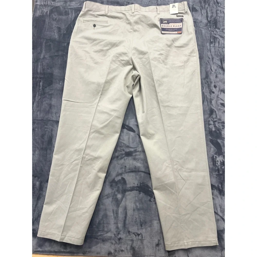 Lee Double Pleat Chino Pants‎ Mens 48x32 Khaki Wrinkle Free Tapered Leg 414-1250